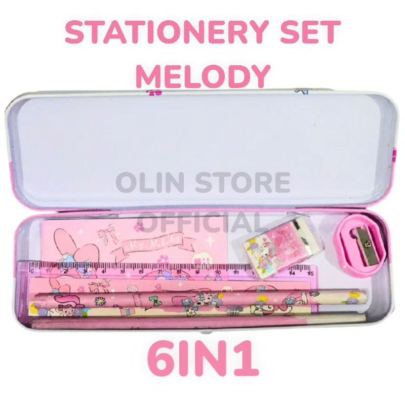 

Stationery Set 6IN1 Karakter Sanrio Melody Kotak Pensil 1 Set Alat Tulis