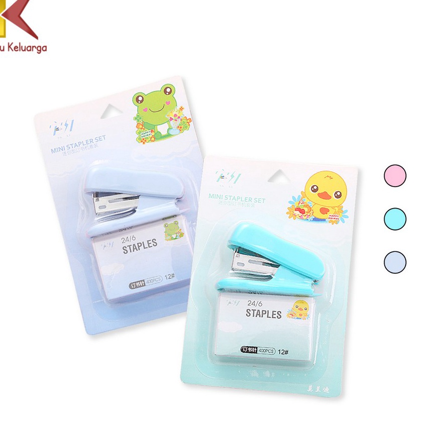 

ORIGINAL PRODUK Satu Keluarga Staples Mini Set Karakter Animal A5 Stasionary Stapler Kecil Set Isi Hekter 246 Warna Pastel Perlengkapan Kantor Import