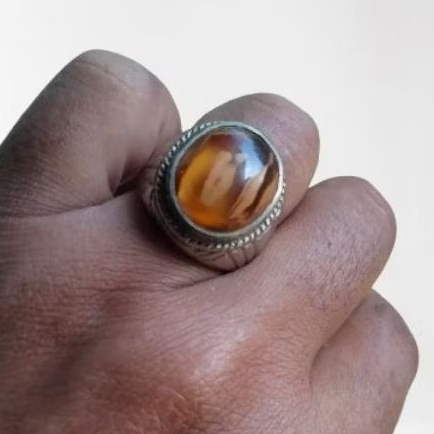 Cincin Batu Akik Madu Asli Ring Tanam Silver Titanium