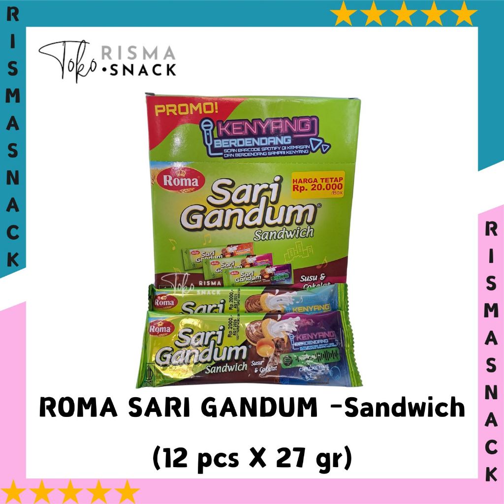 

Roma Sari Gandum Sandwich kemasan (12pcs x 27gr)