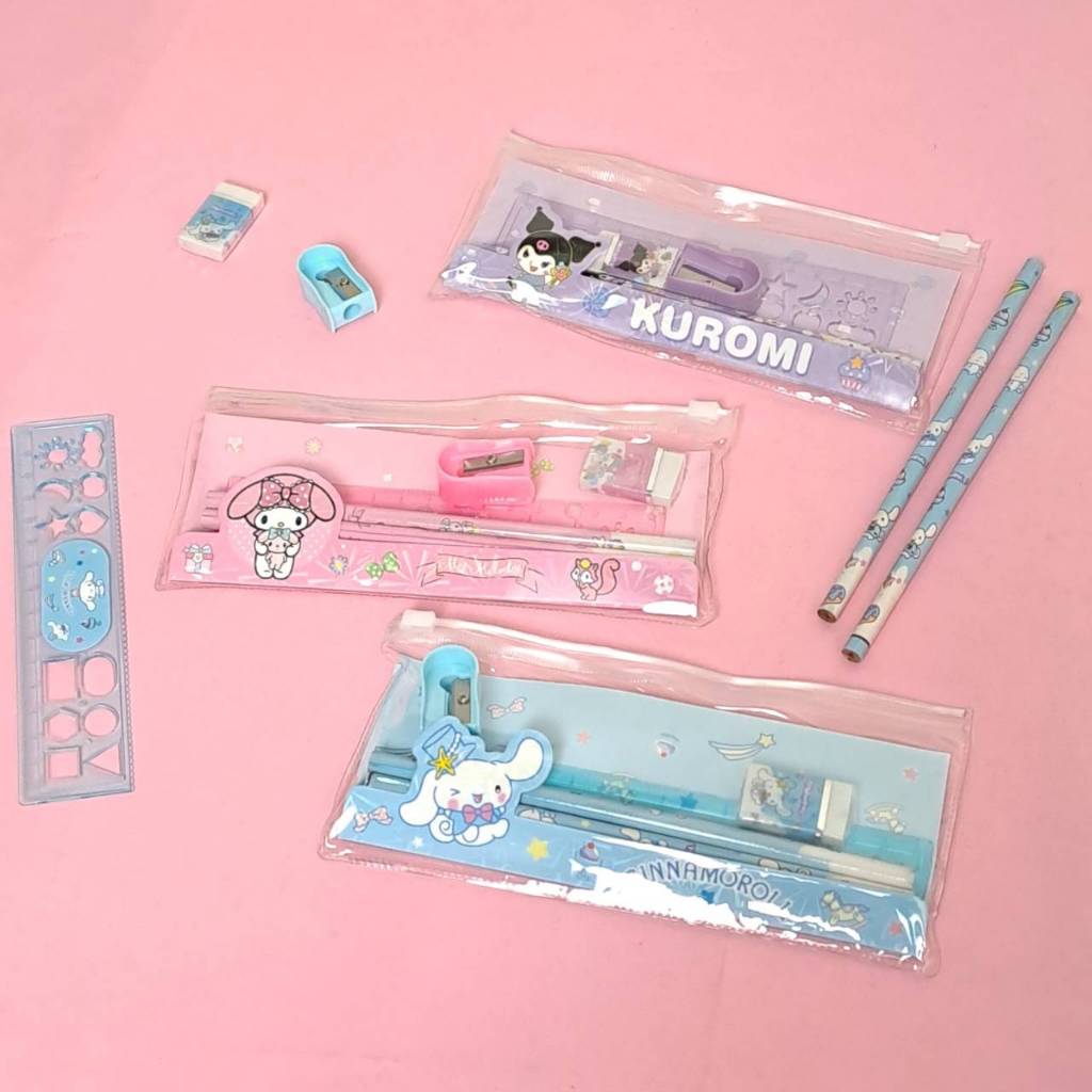 

Stationary Set Alat Tulis+Pouch Sanrio Kuromi Melody Cinnamoroll Lucu Aesthetic Souvenir Anak