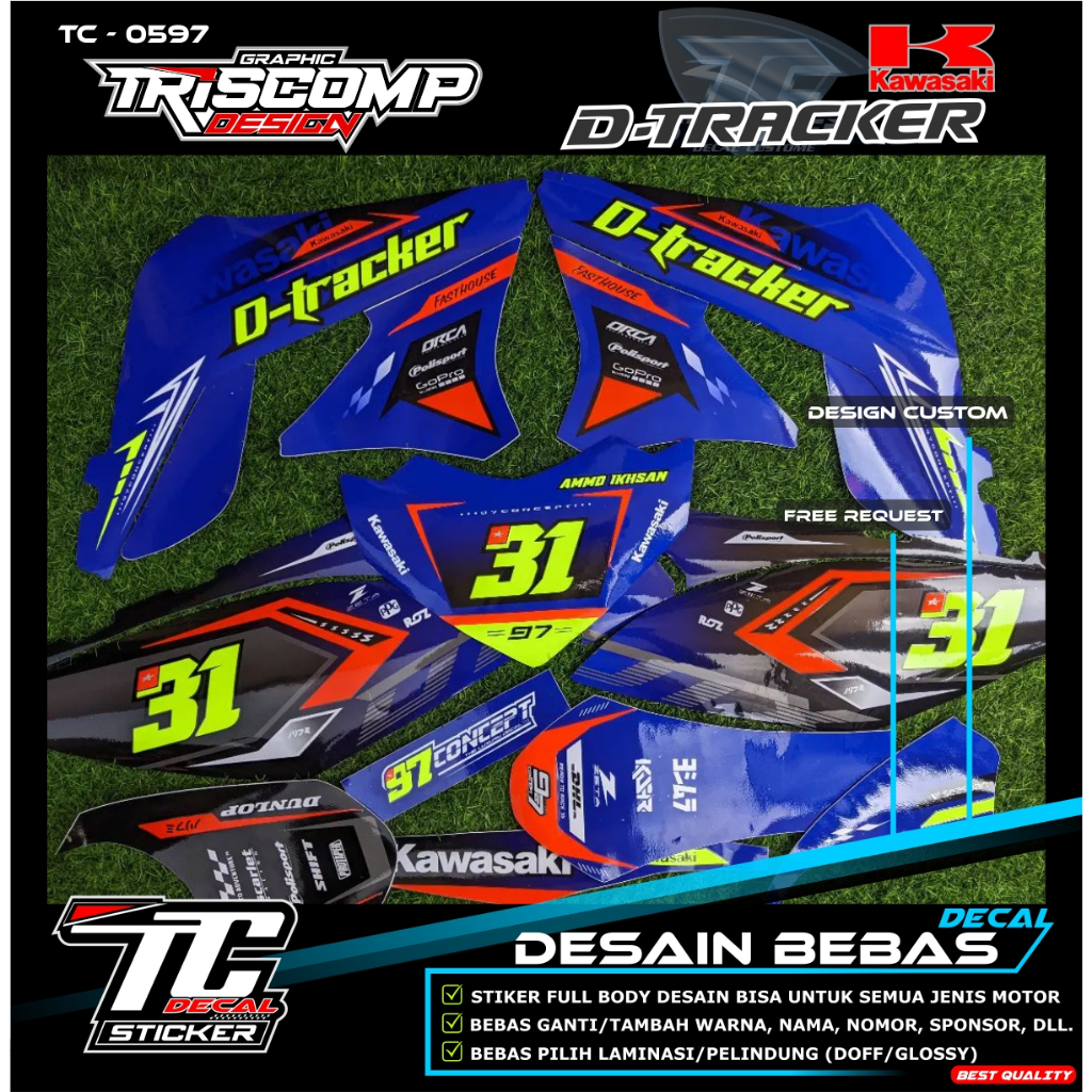 Bisa reques decal dtracker 150 type old motif biru list flo stabillo stiker timbul bisa desain custo