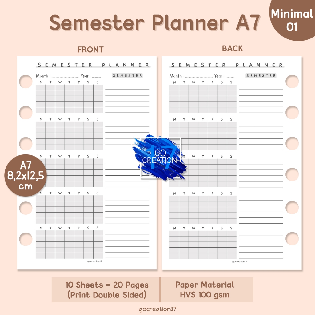

Buku Planner Refill Kertas Isi Binder Semester Plan Simple Minimalis A7