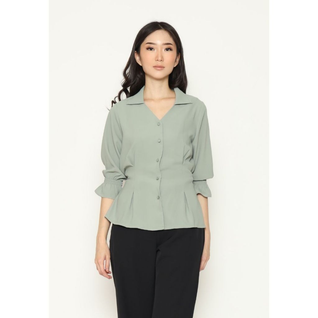 Urban Exchange Aleta Sage Green Blouse - Atasan Blouse Sage Green