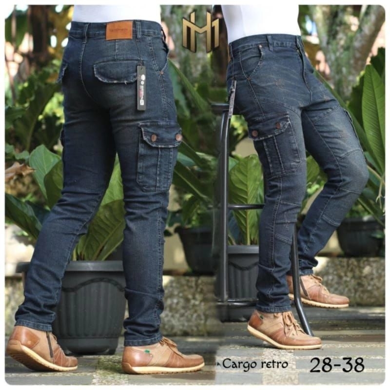 celana jeans cargo retro pria