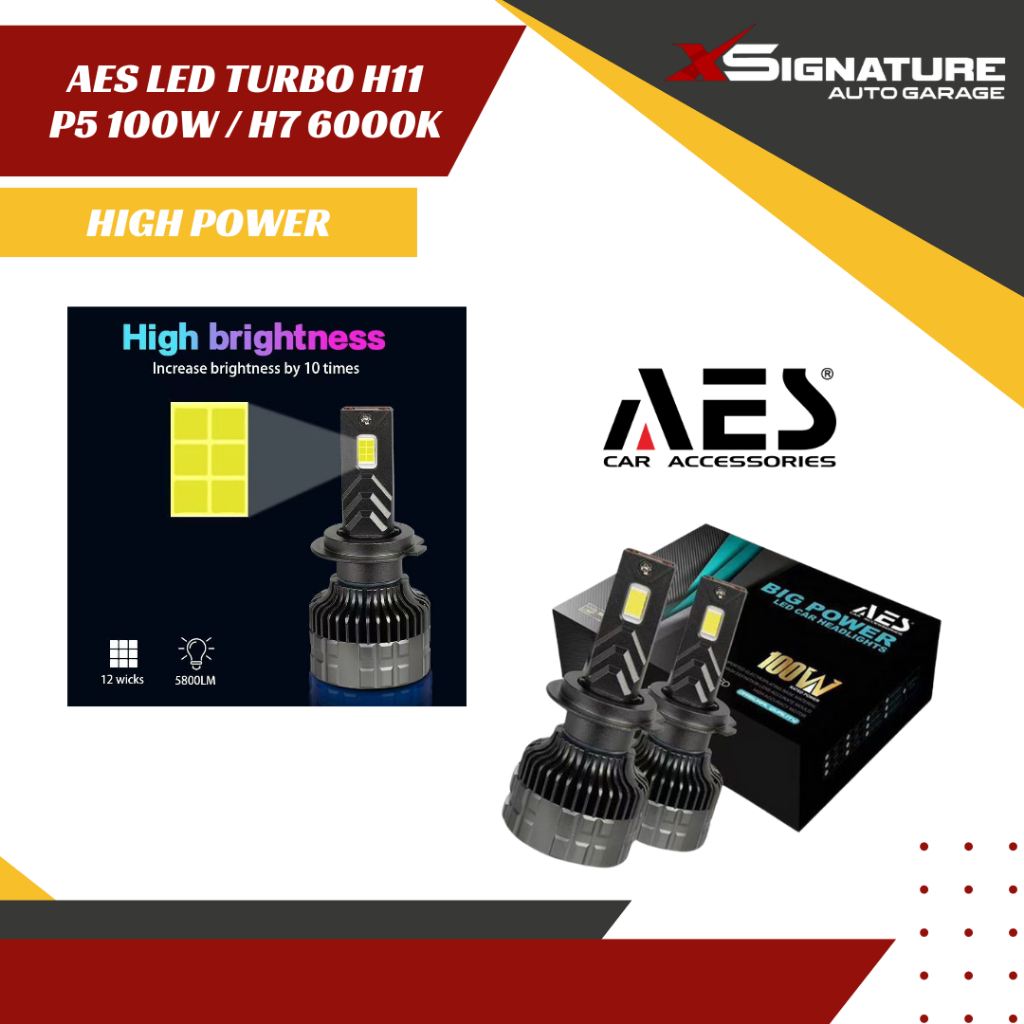 AES LED TURBO H11 P5 100W / H7 6000K HIGH POWER