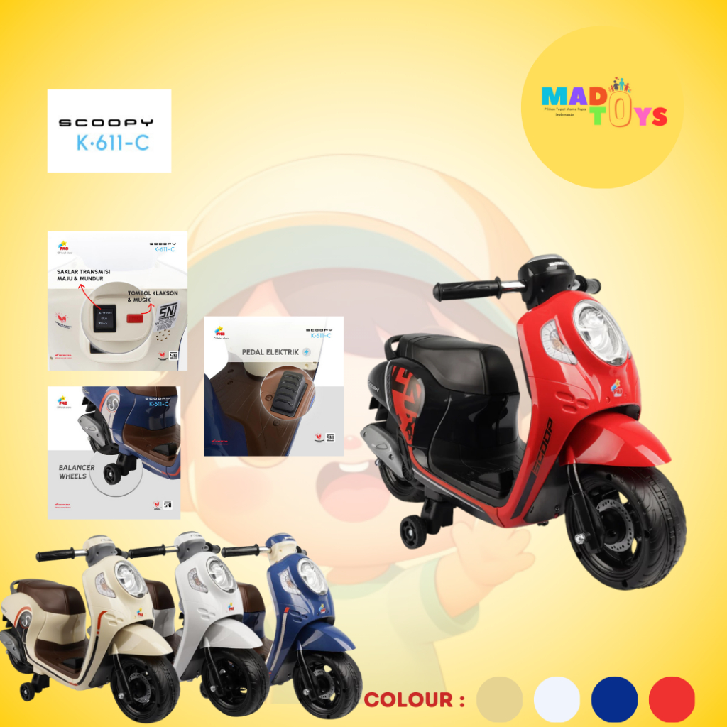 MAINAN MOTOR AKI MINI ANAK GAS PEDAL SCOOPY K611C MURAH