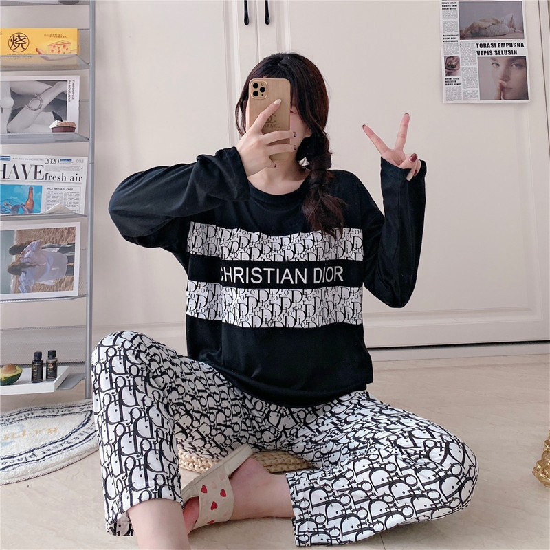 Piyama Import Korea PIK | K086 DIOR BLACK (CX2) Baju Tidur Import Set | Piyama Import Set | Baju Tid
