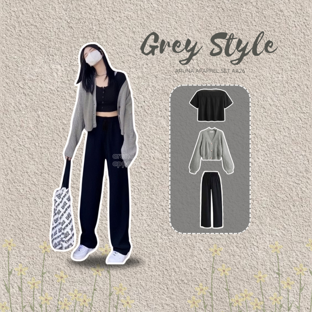 One Set 3in1 Wanita Korean Style One Set Ootd Korea One Set Anak Perempuan Set Study Tour Set - AA26