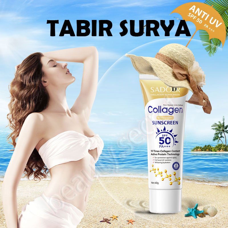 Sunscreen Cream Spf 50 Kolagen Sunscreen 40g Halal All Day 24h Anti Uva Uvb Wajah Glowing Sunblock W