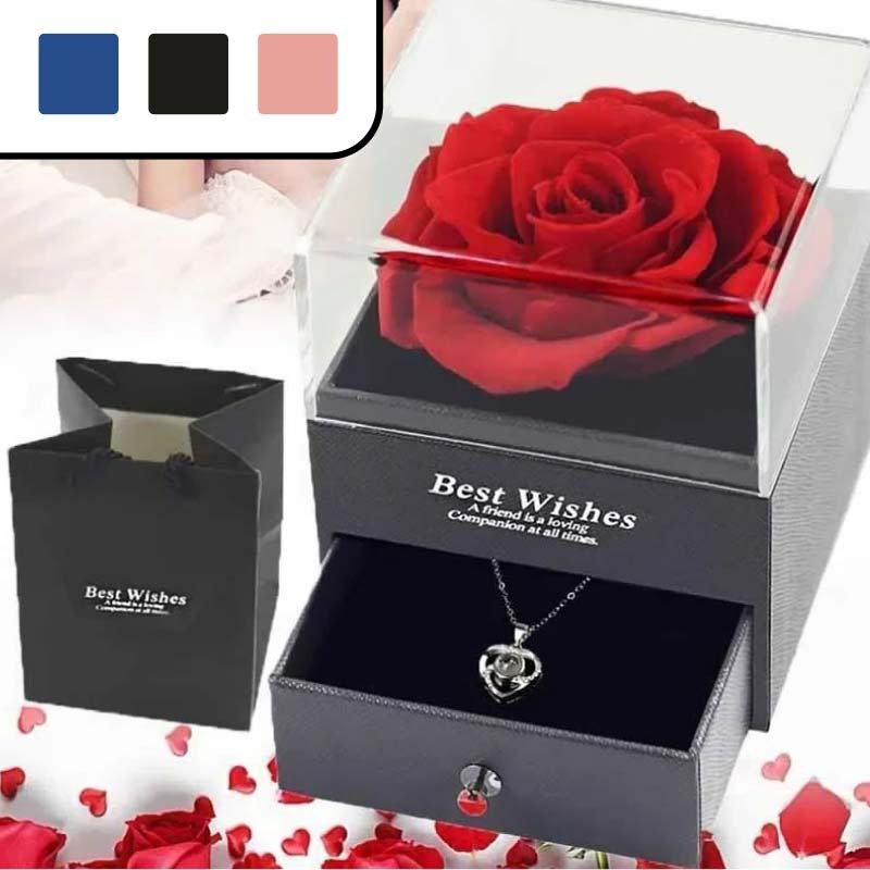 

Rose Gift Box Kotak Hadiah Diawetkan Mawar Dengan Kalung Tangan Kalung Hadiah Set