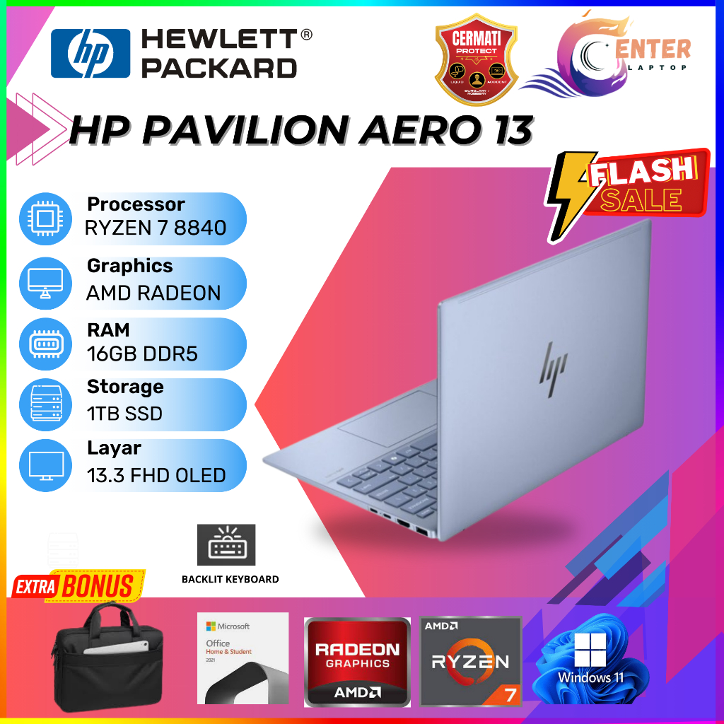 Laptop HP PAVILION AERO 13 RYZEN 7 8840 16GB 1TB W11+OHS