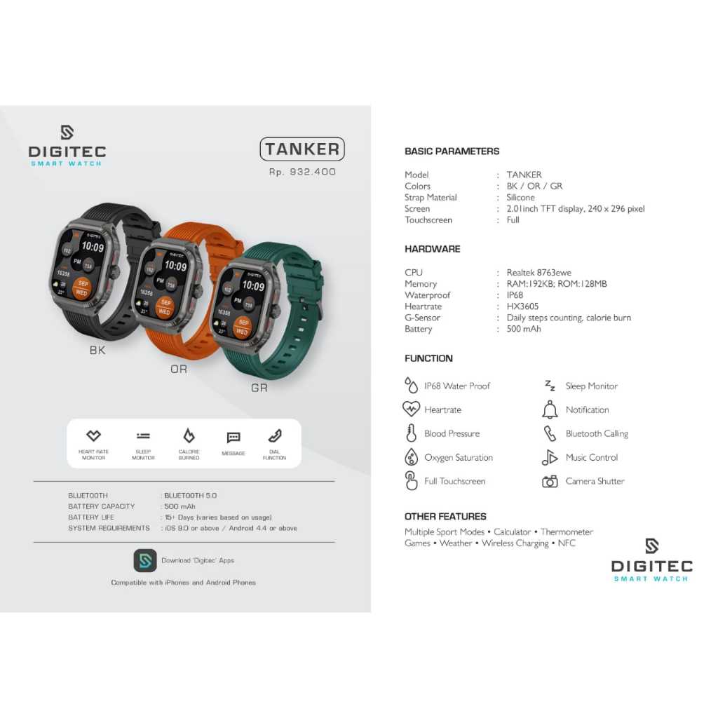 JAM TANGAN PRIA DAN WANITA DIGITEC TANKER SPORTY SMART WATCH ORI TERBARU 2024