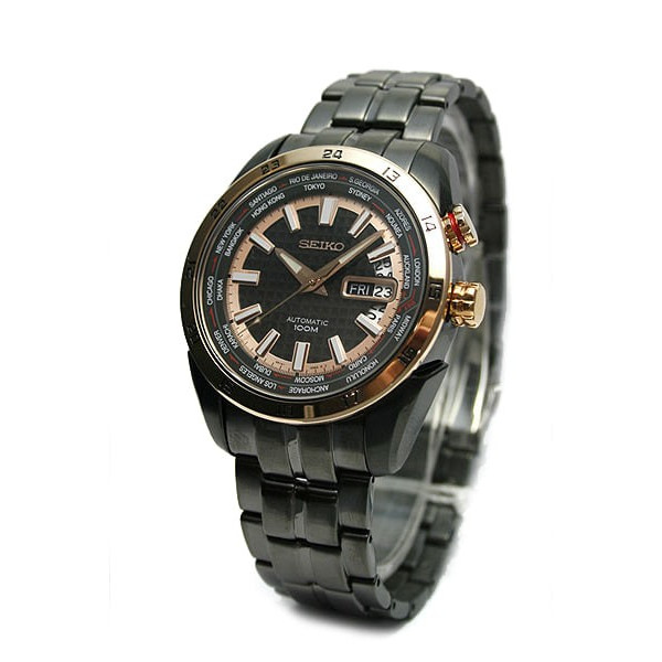 Jam Tangan Seiko SRP040K1 Automatic World Timer - Stainless Steel Hitam IP 42mm