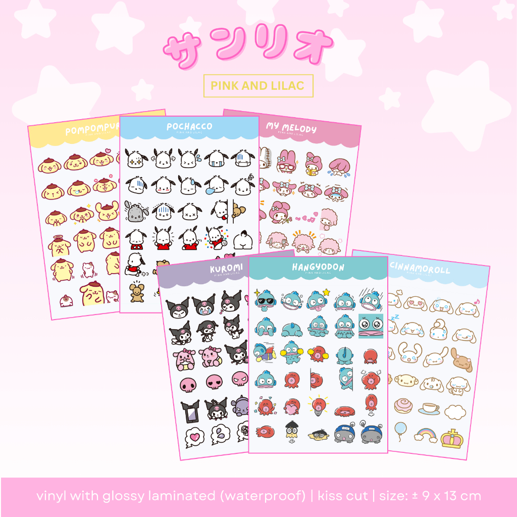 

Sticker Sanrio | Kuromi, Cinnamoroll, Pochacco, Pompompurin, My Melody, Hangyodon | Deco Waterproof