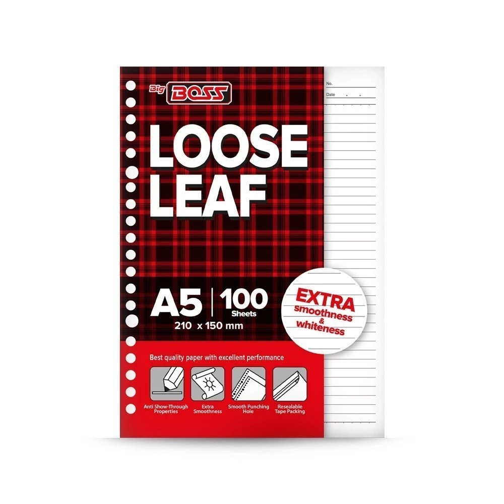 

BIGBOSS LOOSE LEAF A5 Isi Kertas Binder Tersedia 1 Pack (50 & 100 Sheets) Warna Putih Bergaris
