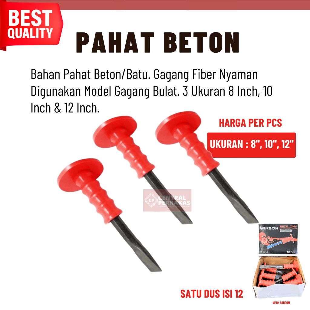 Pahat Beton Manual Baja Karbon | Alat Pahat Cor & Batu / Pahat Beton Baja Keras | Anti Bengkok