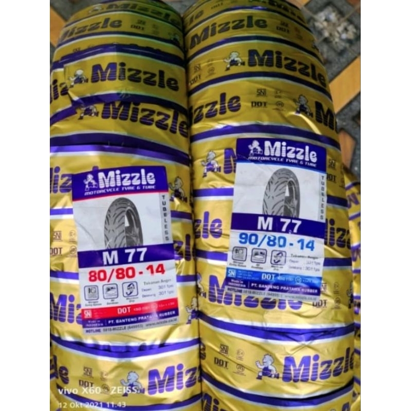 PAKET BAN MATIC TUBELESS MIZZLE M77 80/80-14 & 90/80-14 FREE PENTIL !!