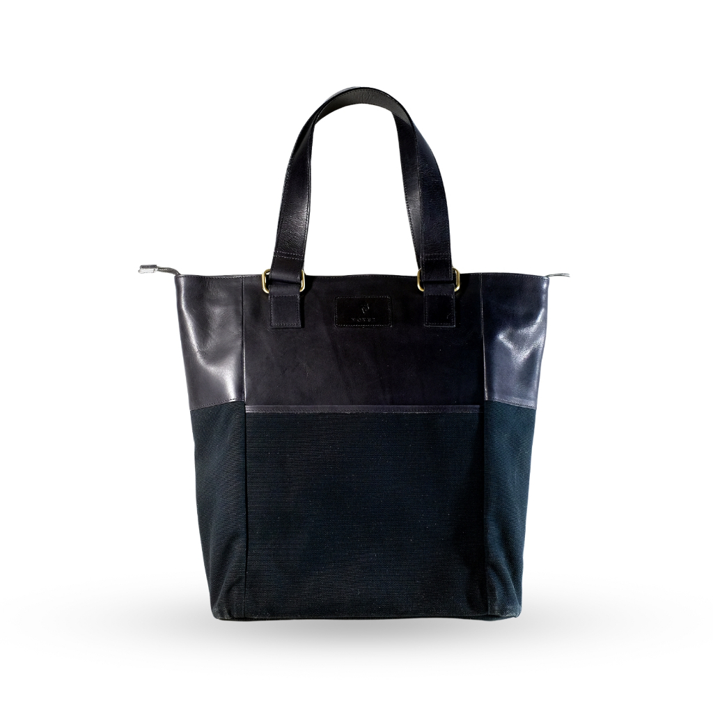 VOYEJ Grote II Tote Bag Leather Canvas Black - Tas Kulit Unisex