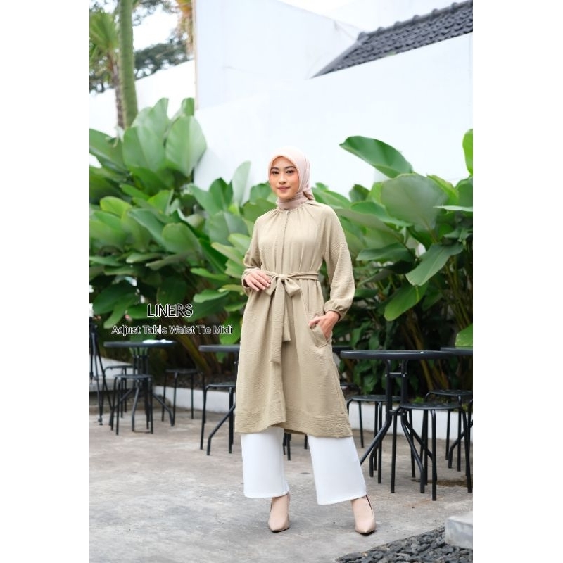 Liners Tunik Adjustable Waist tie Midi / dress / tunik / Atasan wanita / Fashion Wanita / Pakaian Wa