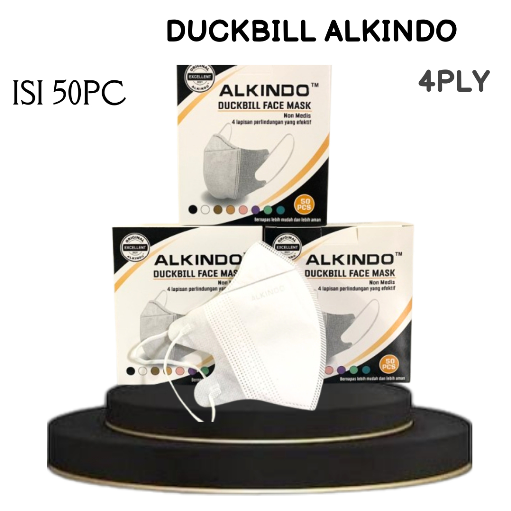Masker Duckbill Alkindo 1Box Isi 50Pcs Masker Duckbill Alkindo Embos 4Ply Putih Hitam