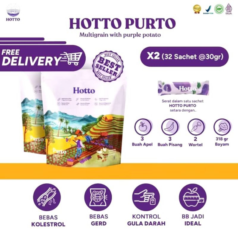 

HOTTO PURTO Multigrain With Purple Potato Superfood Ubi Ungu Supleman Makanan Sehat Rendah Kalori