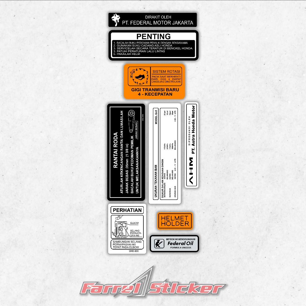 Sticker Warning Honda Grand Stiker Label prosedur Astrea Prima Supra Legenda