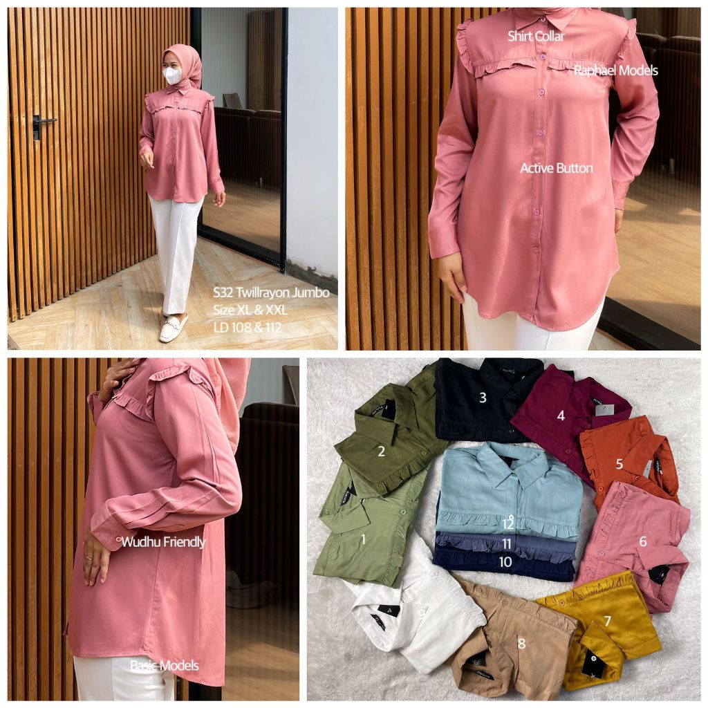 Nurama - kemeja blouse wanita bahan rayon twill tangan panjan / kemeja polos / kemeja wanita premium