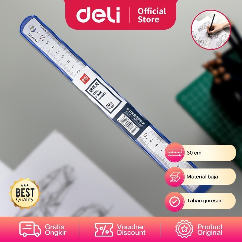 

Penggaris Besi Deli Stainless Steel Ruler 30 cm