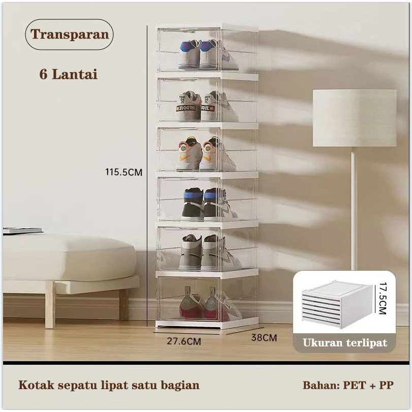 Kotak Sepatu Ukuran Ekstra Besar Transparent Acrylic - Lipat dan Simpan Multifungsi