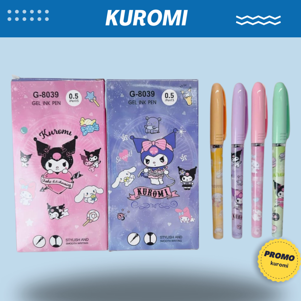 

KUROMI Sanrio 12Pcs Labubu Pulpen Fancy Karakter kuromi my melody Lucu / Pen Gel Motif
