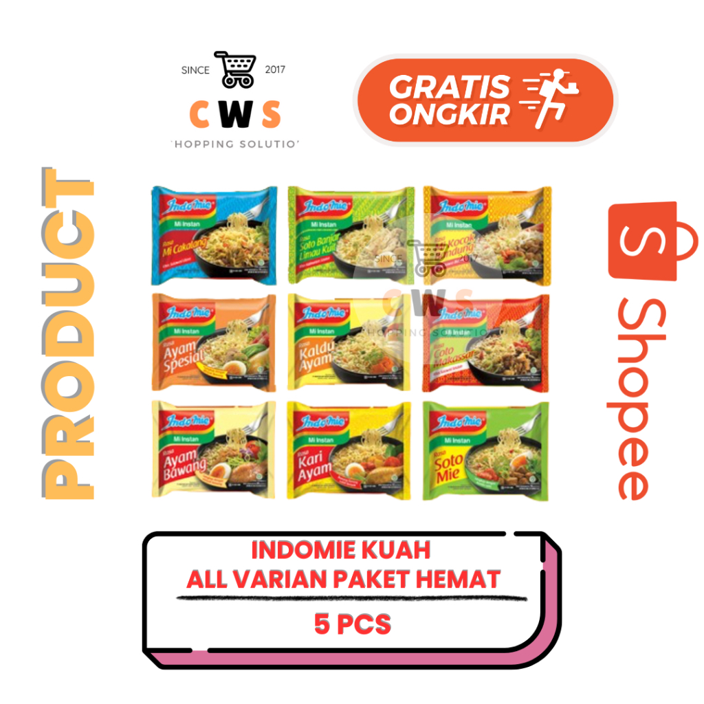 

Mie Indomie Mi Kuah Instan All Semua Varian Rasa Paket Hemat Murah - 5 Pcs