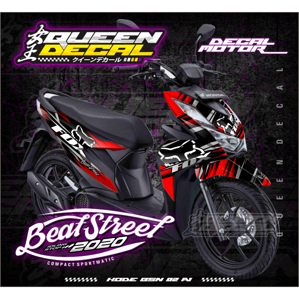 Decal Stiker Motor Full Body Beat Street 2020 / Desain Motif Fox Stiker Decal Full Body  - BSN
