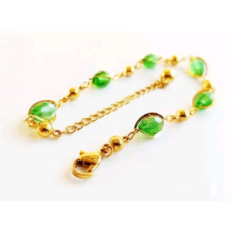 Gelang Wanita Batu Giok Lapis Emas Mewah