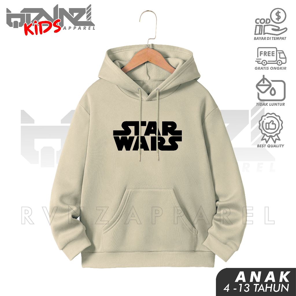 Jaket Sweater Hoodie STAR WARS Anak Laki-laki/Perempuan 4 sampai 13 Tahun, Katun Fleece Tebal
