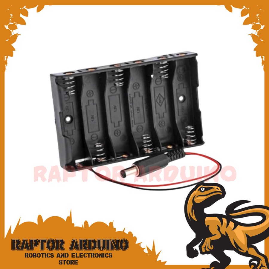 Battery Holder 6x AA 6 Slot Dudukan Baterai 9V with Jack DC 5.5x2.1mm