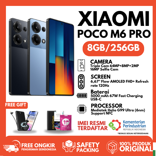 TERBARU XIAOMI POCO M6 PRO RAM 8GB + ROM 256GB [RAM 8 GB+ROM 256 GB] GARANSI | PRODUK ORIGINAL