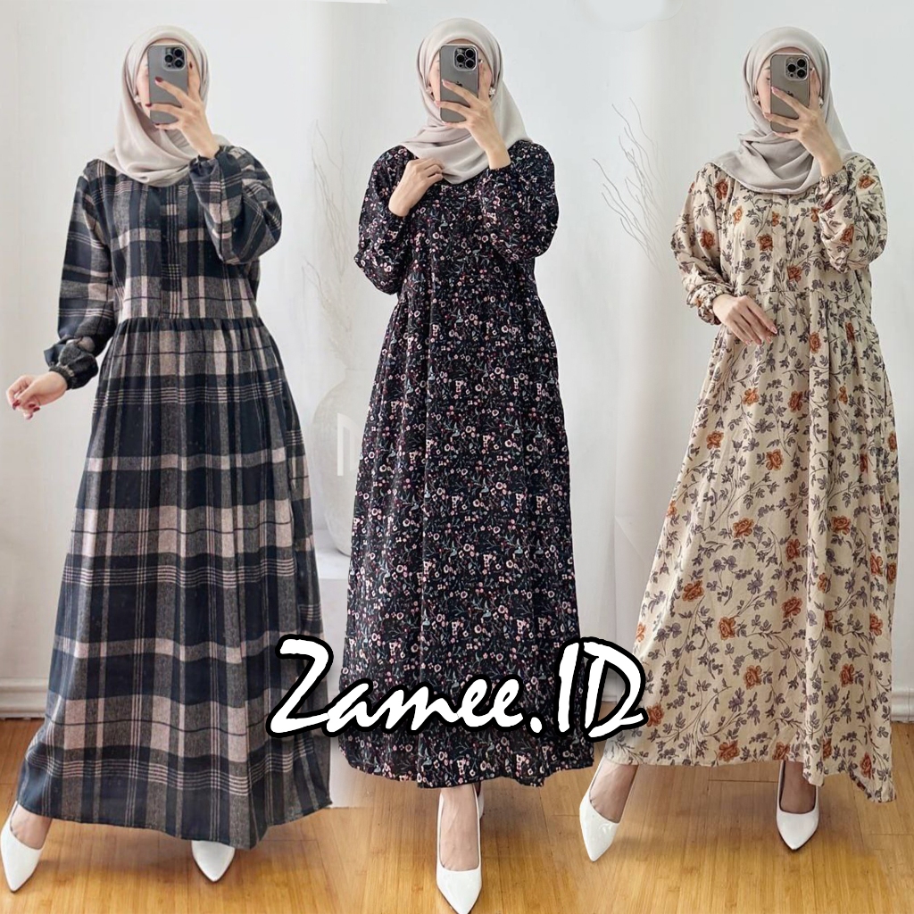 MIDI DRESS RAYON PREMIUM MOTIF BUNGA TERBARU KEKINIAN GAMIS Rayon Busui Friendly Terlaris Ld 110 Pb 