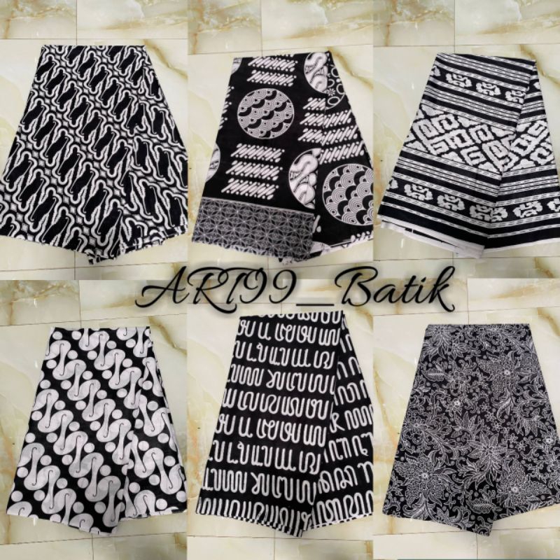 KAIN BATIK 2 METERAN HITAM PUTIH 100% KATUN TANPA CAMPURAN TIDAK LUNTUR PEKALONGAN / SOLO PANJANG 2 