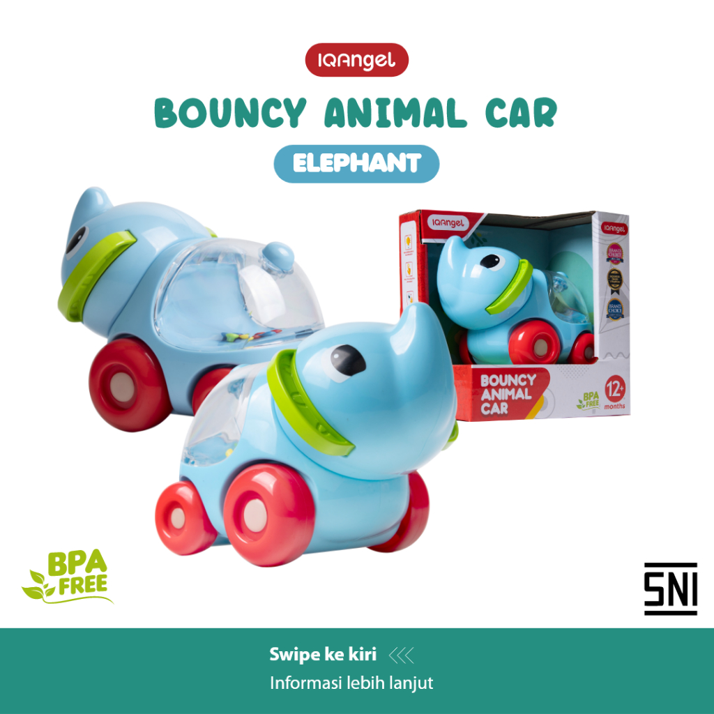 IQ Angel - Bouncy Animal Car Elephant / Mobil Mobilan Mainan Edukasi Motorik Anak Bayi Karakter Gaja
