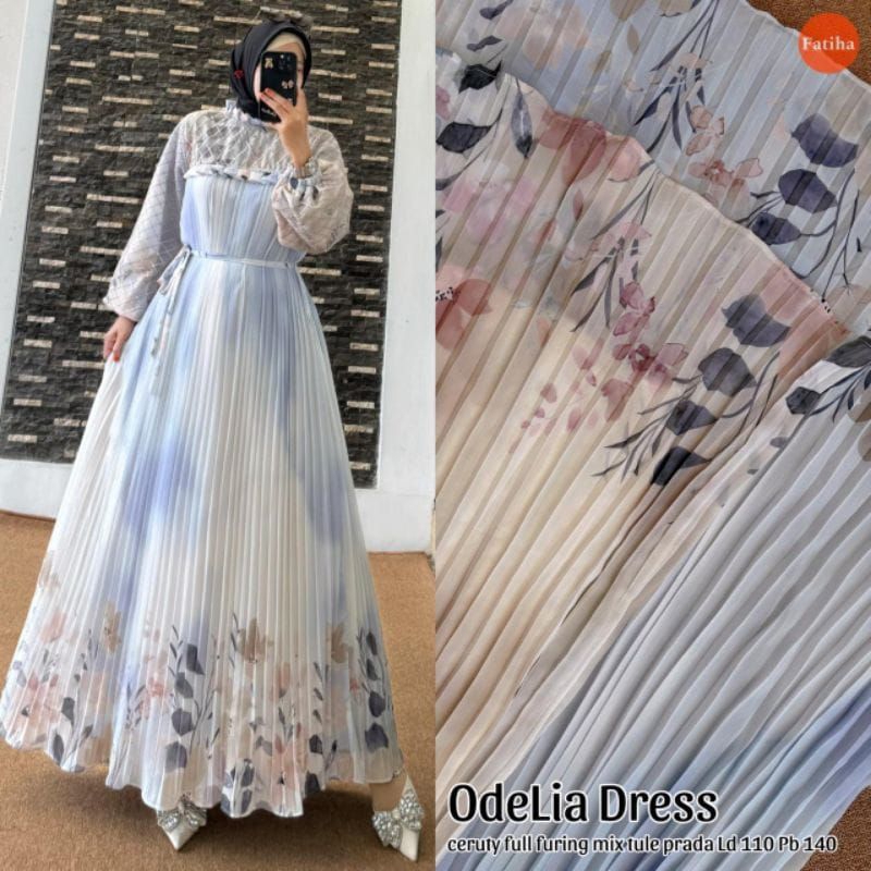 ODELIA DRESS / GAMIS CERUTY PLISKET MOTIF GRADASI 2 WARNA