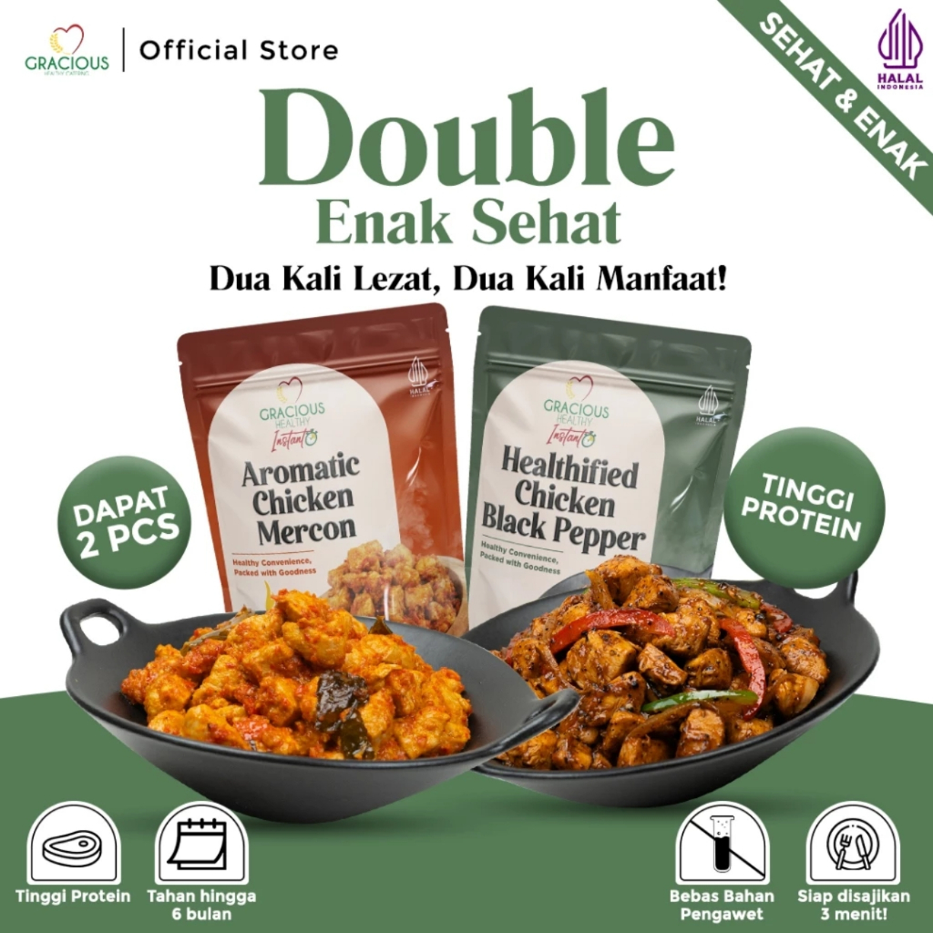 

PAKET DOUBLE HEMAT ENAK & SEHAT (AROMATIC CHICKEN MERCON + CHICKEN BLACK PEPPER PEDAS) - MAKANAN DIET INSTANT SIAP SAJI TINGGI PROTEIN RENDAH KALORI HEMAT BIAYA COCOK UNTUK ANAK KOST, KANTORAN & GYM