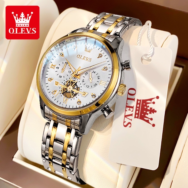 OLEVS Jam Tangan Wanita Fashion Stainless Steel Tahan Air Elegan Mewah Anggun Clasic Luxury Woman