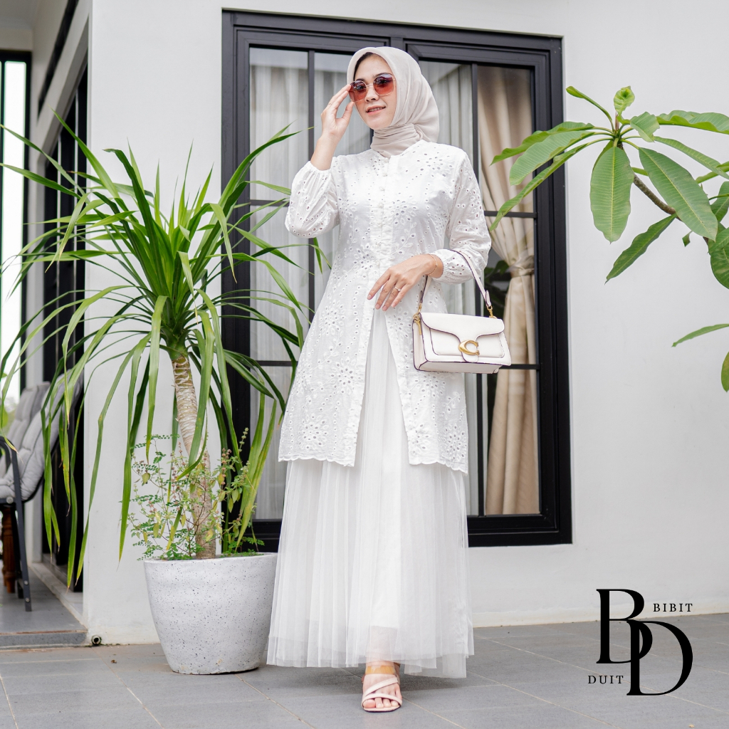 FAVORIT Atasan Chea Tunik Wanita Katun Bordir Cotton Bolong Premium Jumbo Putih Tunic Kondangan