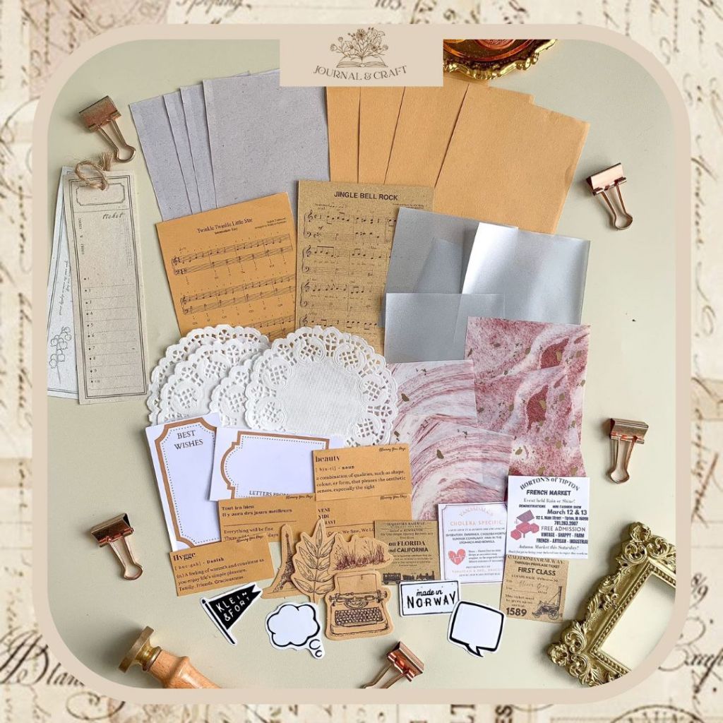 

40pcs Journal Mini Kit Vintage Bujo Journaling Vintage Jurnal Kit Aesthetic Planner Kit Ephemera Scrapbook Diari Dekorasi DECO