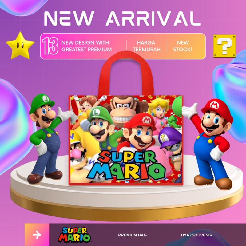 

Tas Ultah Super Mario Luigi Peach Premium Tas Hampers Goodiebag Kado Terbaru Muat Box KFC