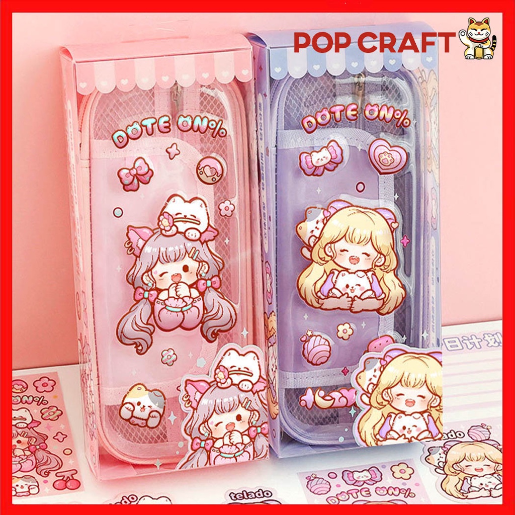 

PC Kotak Pensil Transparan 3D Cartoon Lucu Cantik Unik Karakter Dodogirl Cat Tempat Pensil TLD159