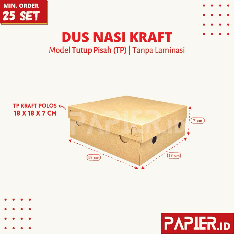 

Box Nasi Tutup Pisah Bahan Kraft Coklat uk. 18x18 Tanpa Laminasi / Kotak Makanan Dus Catering Model TP 18