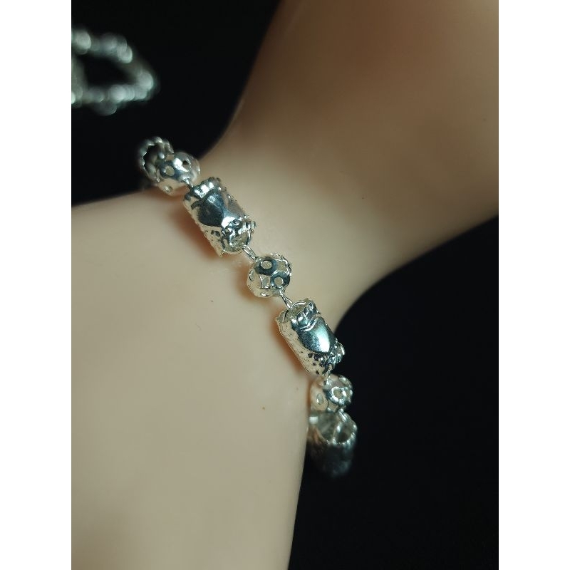 Gelang Bola Bambu Ukir Besar lapis perak warna emas putih /  bukan Gelang Perak / Gelang Cantik / Ge