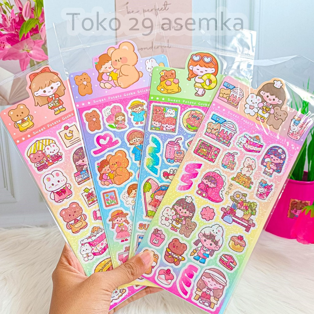 

STICKER GLITTER MOMO ALB-006 (ISI 1 LEMBAR) Set Daily Manual Cute Pattern Decorative Tape Sticker